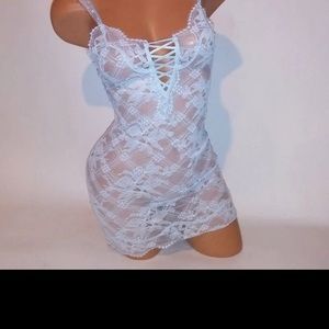 Victoria’s Secret Chemise Luxe Lace Collection slip in light blue.